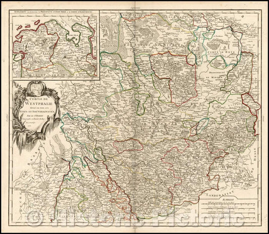 Historic Map - Cercle De Westphalie divise en tous se Etats Souverainetes/Map of the Cercle of Westphalia, 1751, Gilles Robert de Vaugondy - Vintage Wall Art