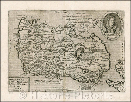 Historic Map - Hiberniae Britanicae Insulae Nova Descriptio Eryn Irlandt, 1600, Matthias Quad - Vintage Wall Art