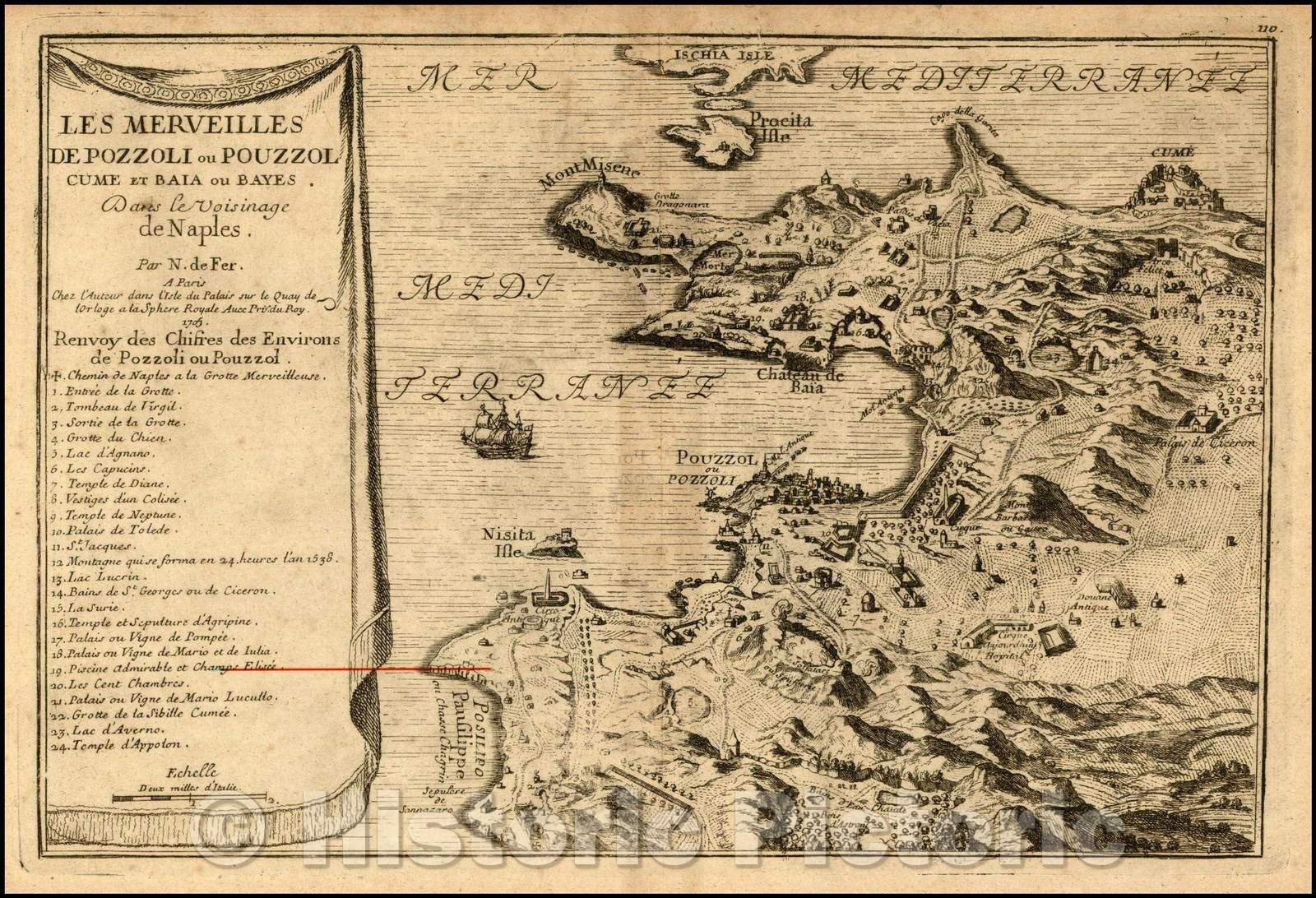 Historic Map - Les Merveilles De Pozzoli ou Pouzzol Cume et Baia ou Bayes Dans le Voisinage de Naples, 1705, Nicolas de Fer v1
