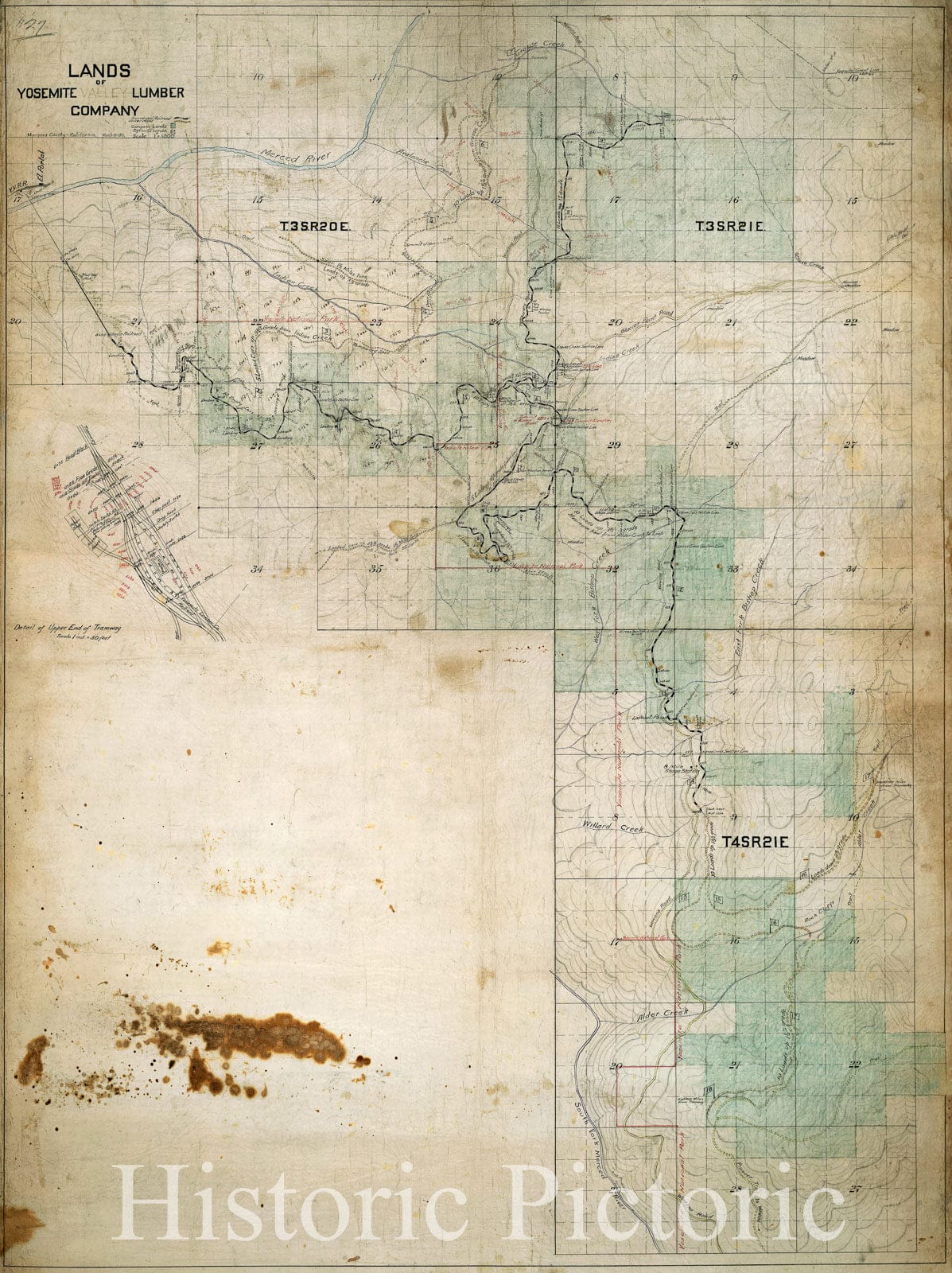Historic Map - Lands of Yosemite Valley Lumber Company (Manuscript Logging Map), 1911, Yosemite Valley Lumber Company - Vintage Wall Art