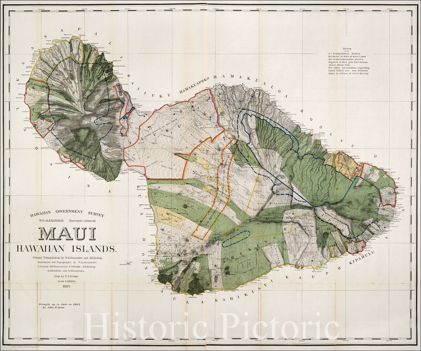 Historic Map - Maui Hawaiian Islands. Primary Triangulation, 1903, Hawaiian Government Survey - Vintage Wall Art