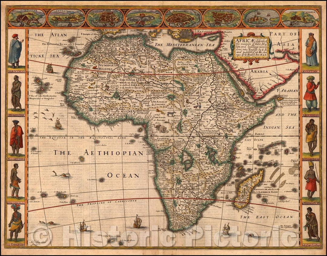 Historic Map - Africae, Described. The manners of their Habits and buildings newly done into English, 1651, John Speed - Vintage Wall Art