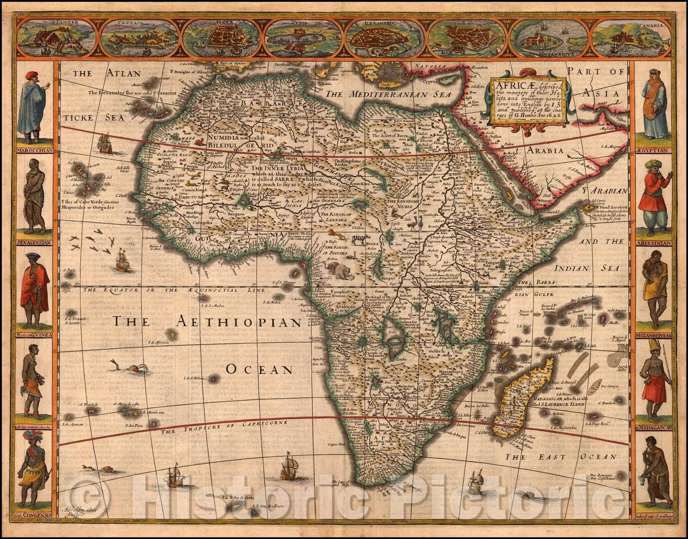 Historic Map - Africae, Described. The manners of their Habits and buildings newly done into English, 1651, John Speed - Vintage Wall Art