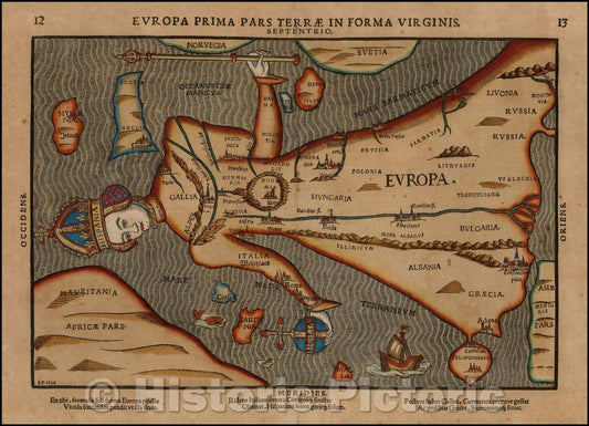 Historic Map - Europa Prima Pars Terrae In Forma Virginis, 1581, Heinrich Bunting v1