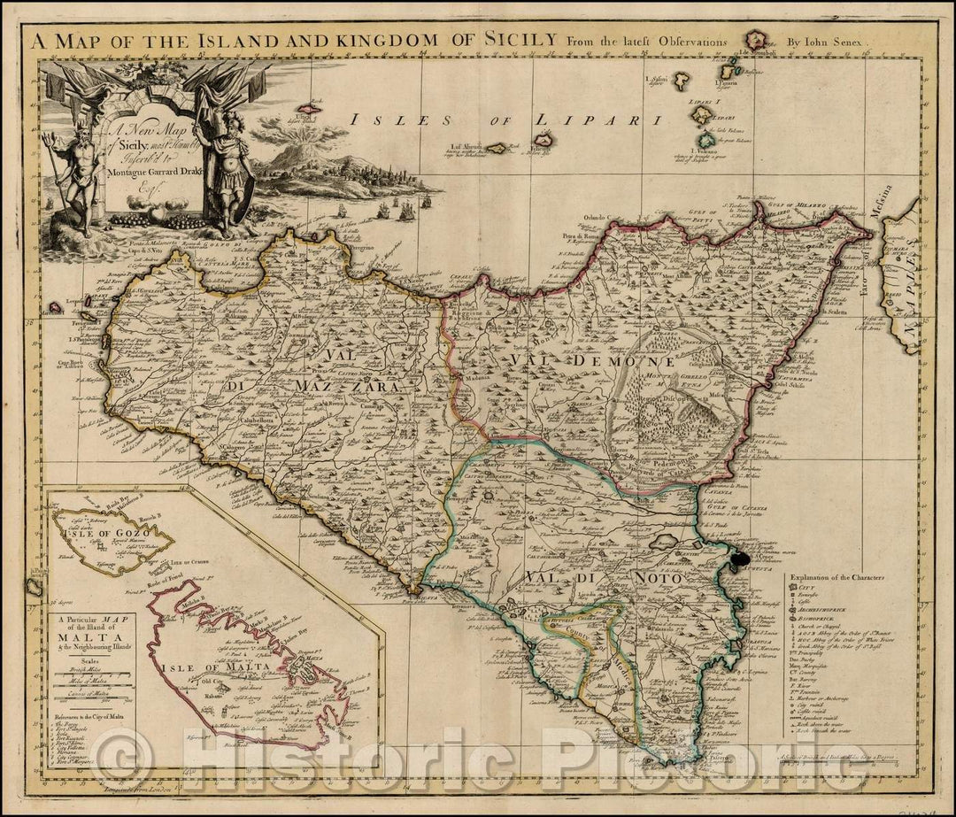 Historic Map - Island and Kingdom of Sicily from the Latest Observations [Malta Inset], 1721, John Senex - Vintage Wall Art