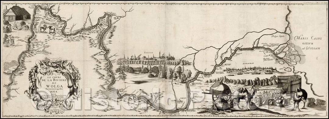 Historic Map - Le Cours de la Riviere de Wolga Anciennement :: The River Course Volga Formerly RHA, 1659 - Vintage Wall Art