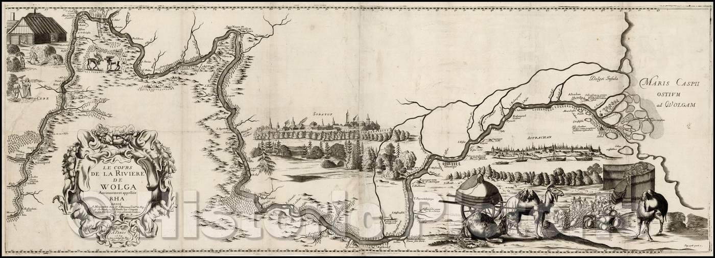 Historic Map - Le Cours de la Riviere de Wolga Anciennement :: The River Course Volga Formerly RHA, 1659 - Vintage Wall Art