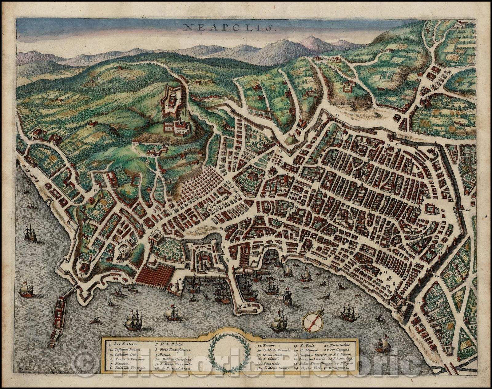 Historic Map - Neapolis, 1640, Matthaeus Merian - Vintage Wall Art