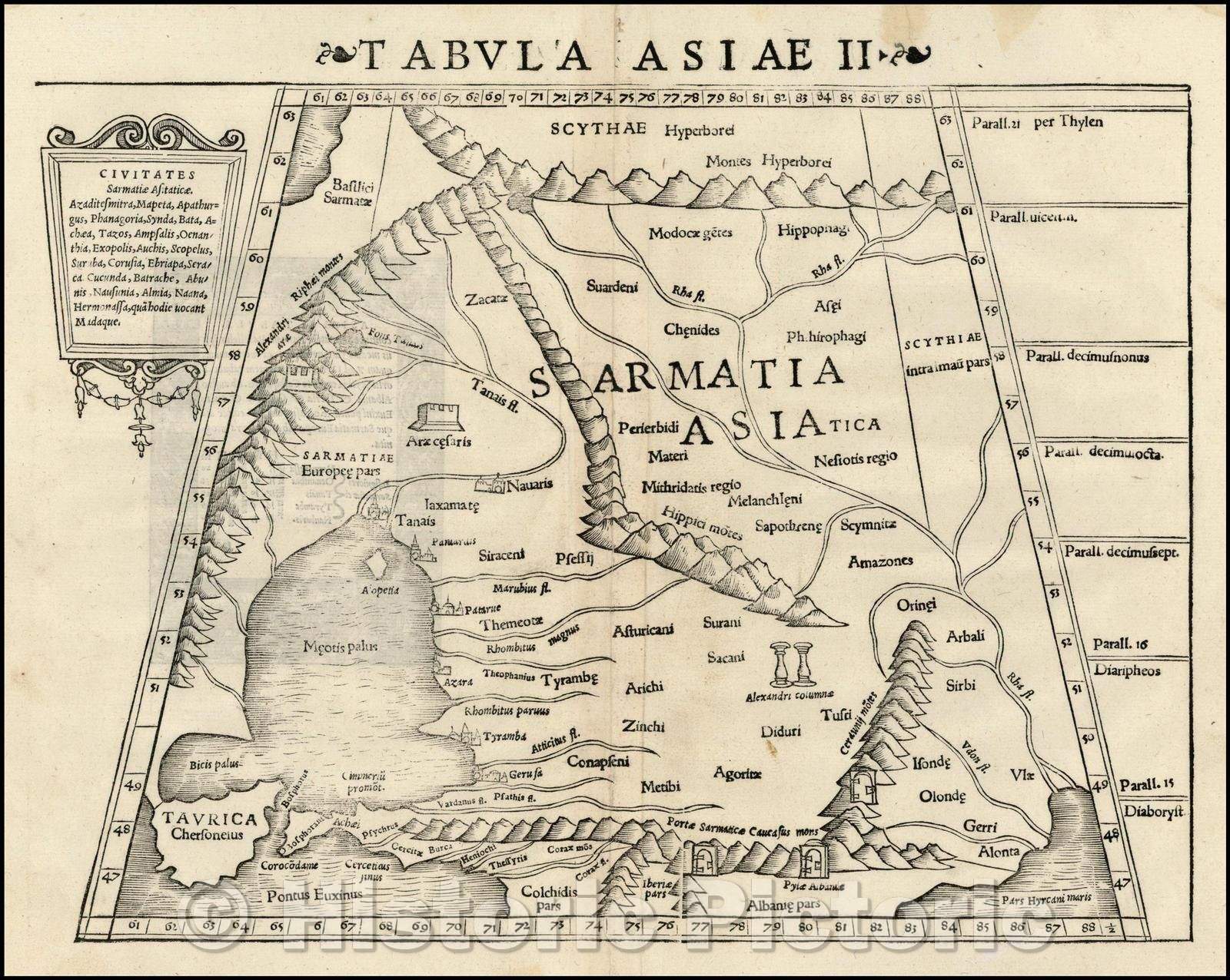 Historic Map - Tabula Asiae II/Ptolemaic Map of the Silk Road Region, between the Hyperborei Mountains and the Caucus Mountains, 1542, Sebastian M?nster - Vintage Wall Art