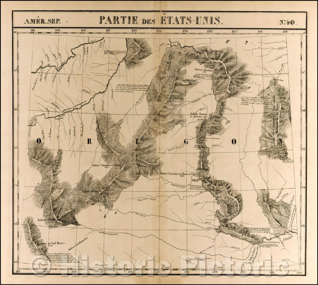 Historic Map - Amer. Sep. No. 40. Partie De Etats Unis Montana, Wyoming, Dakota, Upper Missouri River, 1825, Philippe Marie Vandermaelen v1