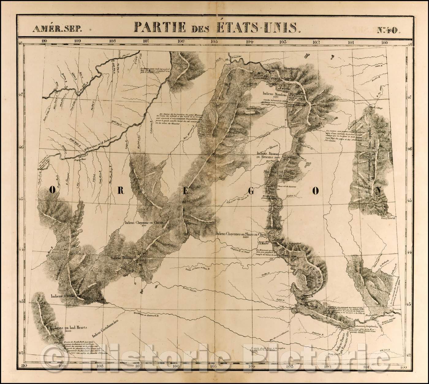Historic Map - Amer. Sep. No. 40. Partie De Etats Unis Montana, Wyoming, Dakota, Upper Missouri River, 1825, Philippe Marie Vandermaelen v1