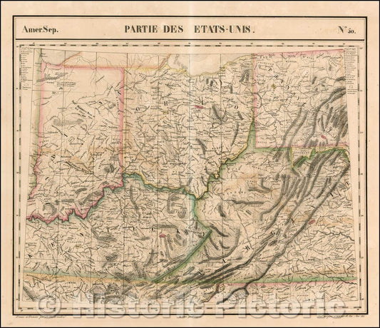 Historic Map - Amer. Sep. No. 50. Partie des ?ats Unis Indiana, Ohio, Kentucky, Virginia, and parts of Pennsylvania, Tennessee & North Carolina, 1825 v1