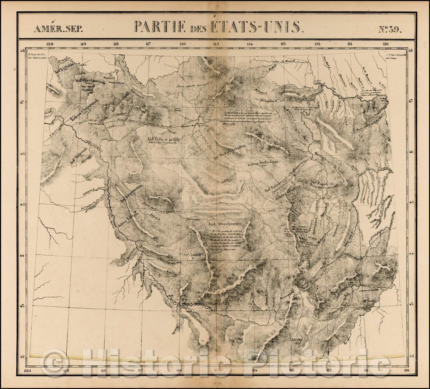 Historic Map - Amer. Sep. No. 39. Partie Des Etats-Unis [Idaho and Western Montana] :: BittIdaho and Western Montana, 1825 - Vintage Wall Art