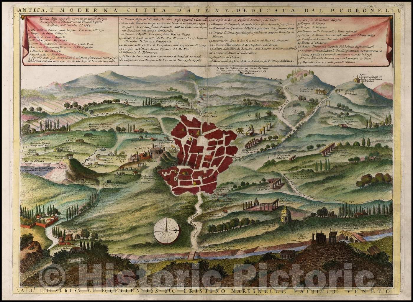 Historic Map - Antica, E Moderna Citta D'Atene, Dedicata Dal P. Coronelli All Illustriss :: Plan of Athens, 1687 - Vintage Wall Art