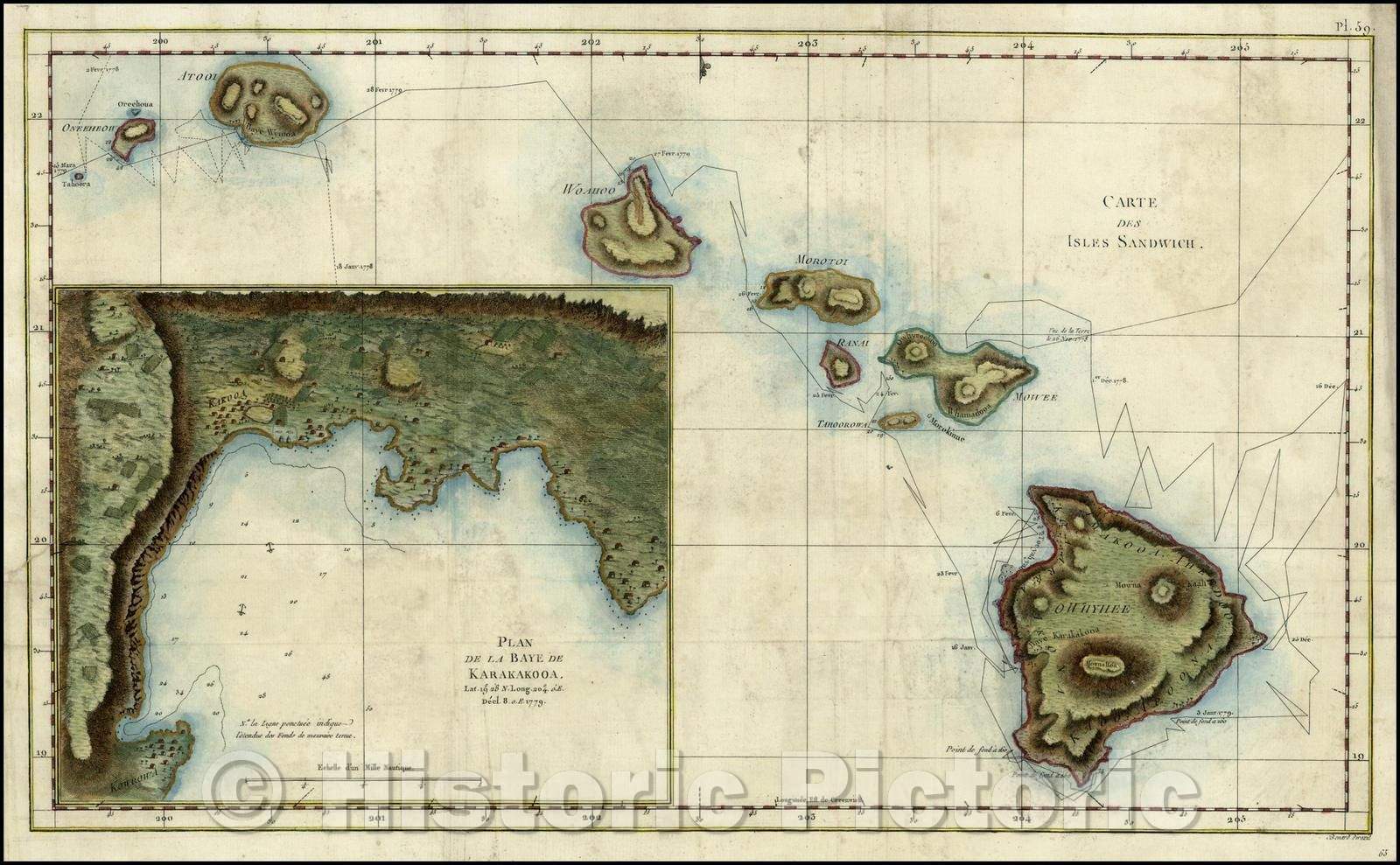 Historic Map - Carte Des Isles Sandwich, 1785, James Cook v1
