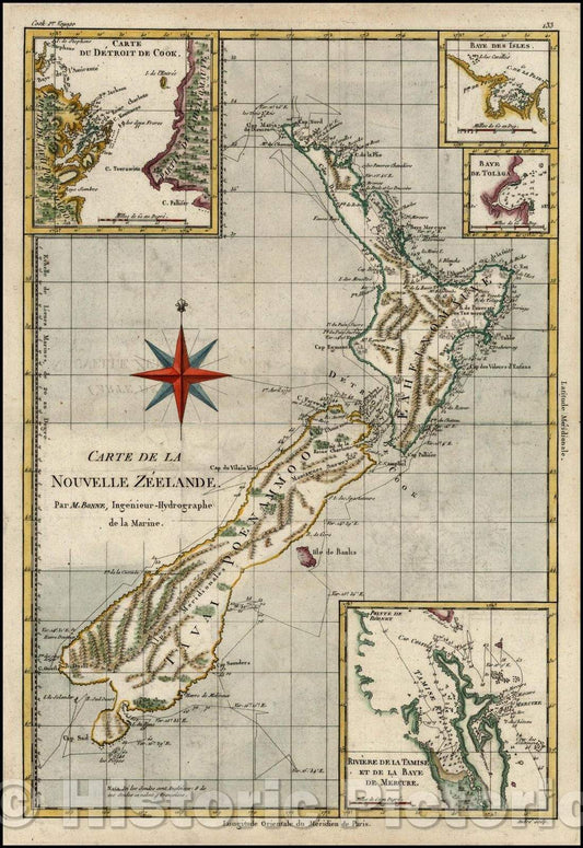 Historic Map - Carte De La Nouvelle Zeelande, 1787, Rigobert Bonne - Vintage Wall Art