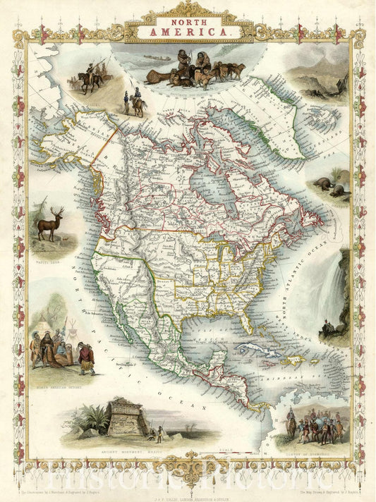 North America - Decorative Vignette Edition, 1851 | Hand-Colored Historical Map Print