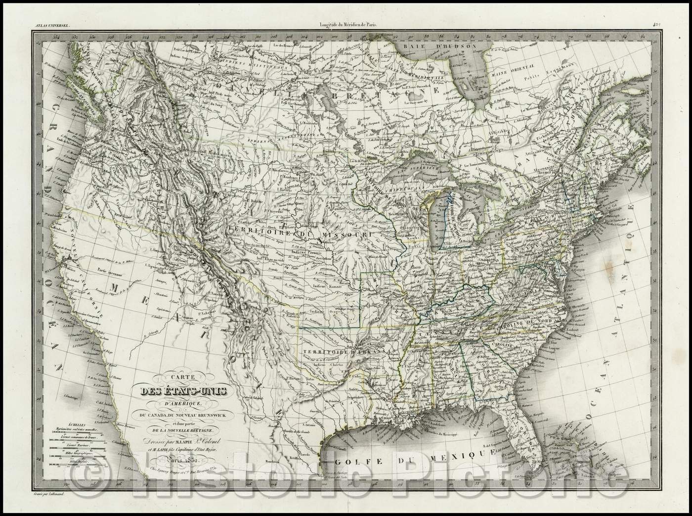 Historic Map - Carte Des Etats-Unis D'Amerique, 1832, Alexandre Emile Lapie v1