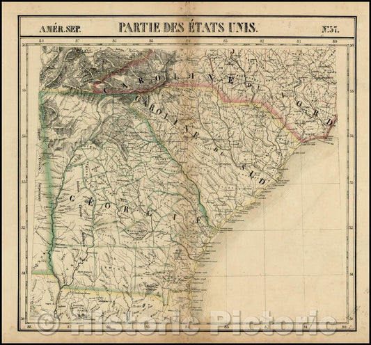 Historic Map - Amer. Sep. No. 57 Partie De Etats Unis Georgia, South Carolina, North Carolina & Northern Florida, 1825, Philippe Marie Vandermaelen v2
