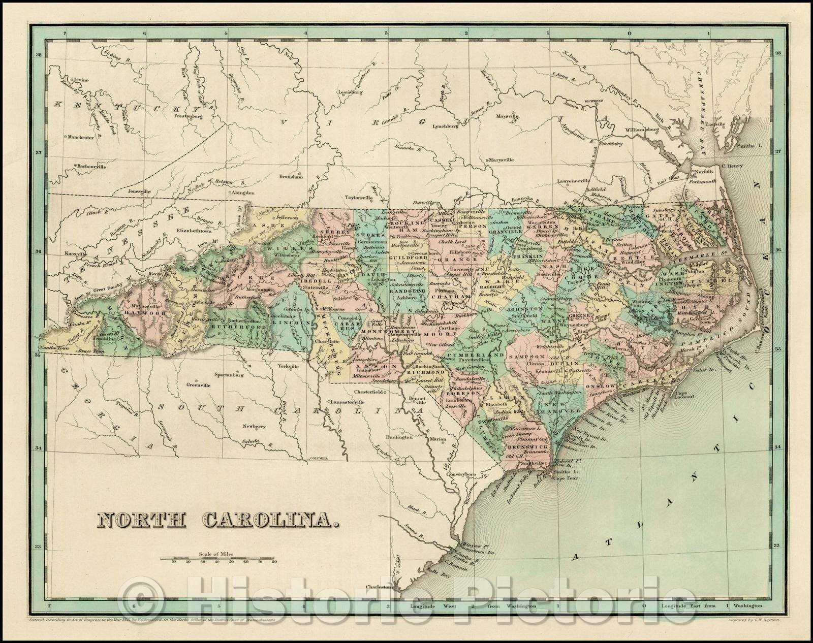 Historic Map - North Carolina, 1838, Thomas Gamaliel Bradford v1