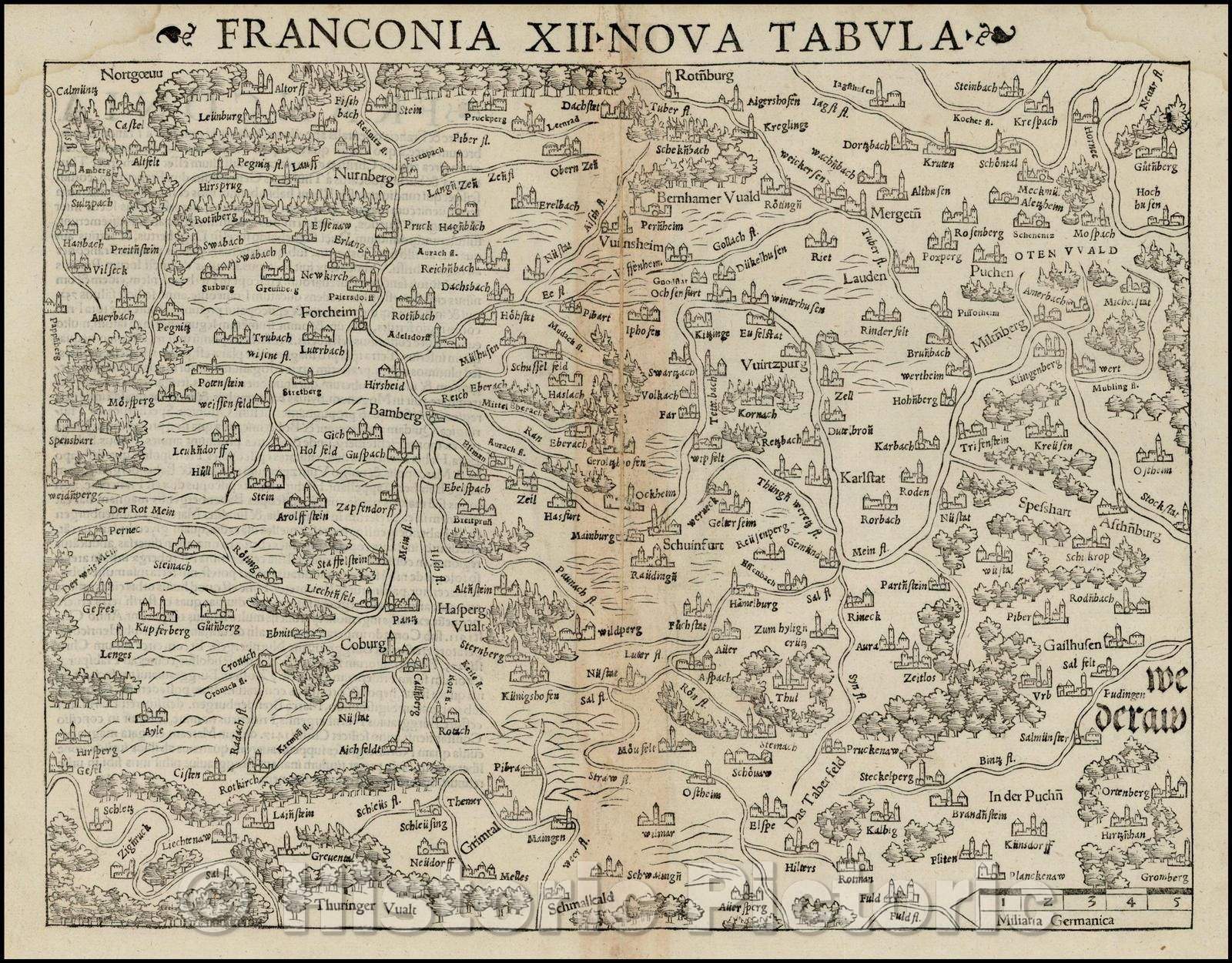 Historic Map - Franconia XII Nova Tabula/Franconia Nova Tabula XII, 1542, Sebastian M?nster - Vintage Wall Art