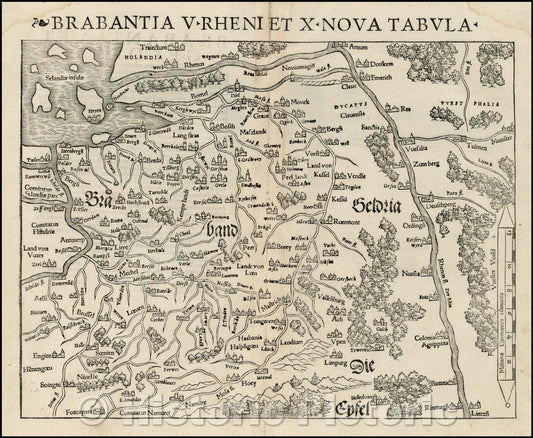 Historic Map - Brabantia V Rheni Et X Nova Tabula/Reno, Brabant 5 and 10 Nova, 1542, Sebastian M?nster - Vintage Wall Art
