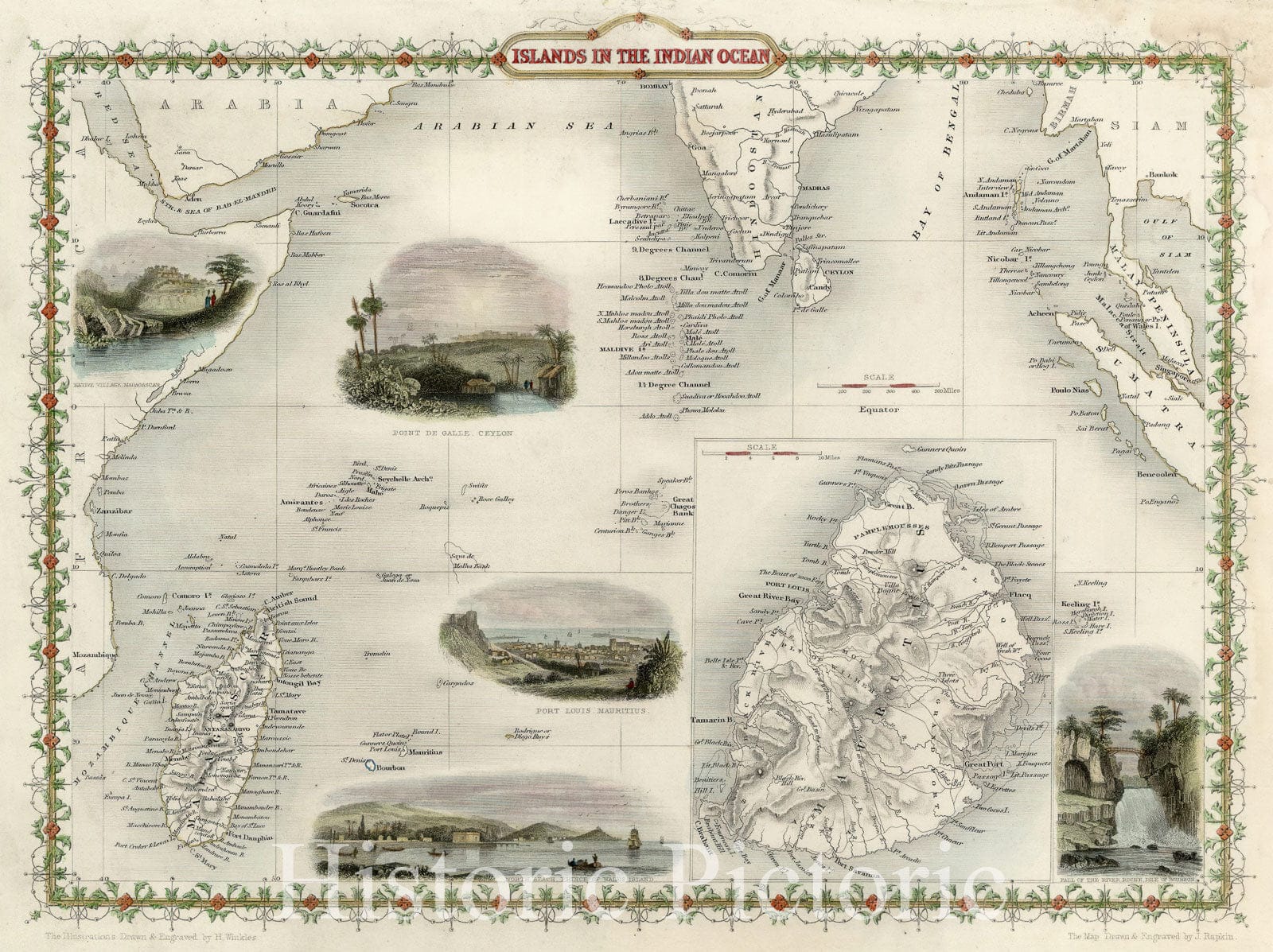 Historic Map - Islands in the Indian Ocean, 1851, John Tallis - Vintage Wall Art