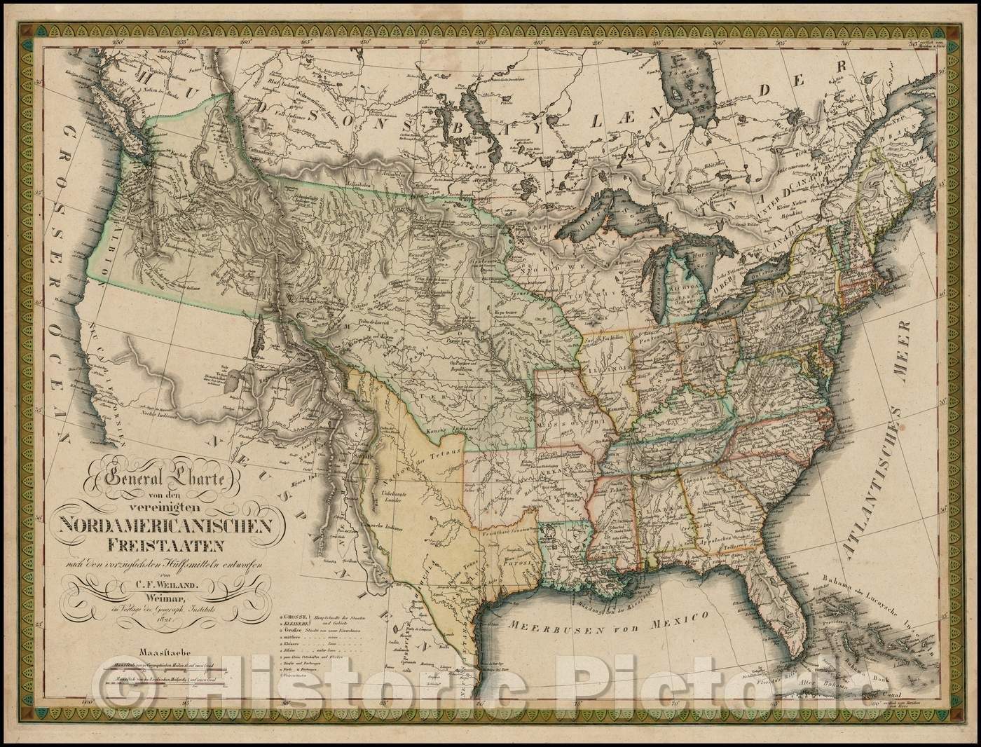 Historic Map - General Charte von den vereinigten Nordamericanischen Freistaaten nach den vorzuglichsten Hulfsmitteln entworfen, 1821, Carl Ferdinand Weiland v2