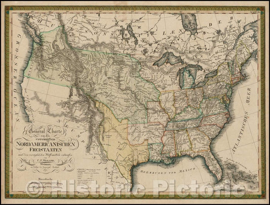 Historic Map - General Charte von den vereinigten Nordamericanischen Freistaaten nach den vorzuglichsten Hulfsmitteln entworfen, 1821, Carl Ferdinand Weiland v2