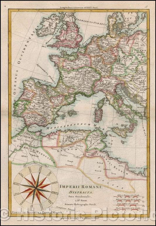 Historic Map - Imperii Romani Distracta Pars Occidentalis/Some Roman Empire Distracta West ?, 1787, Rigobert Bonne - Vintage Wall Art