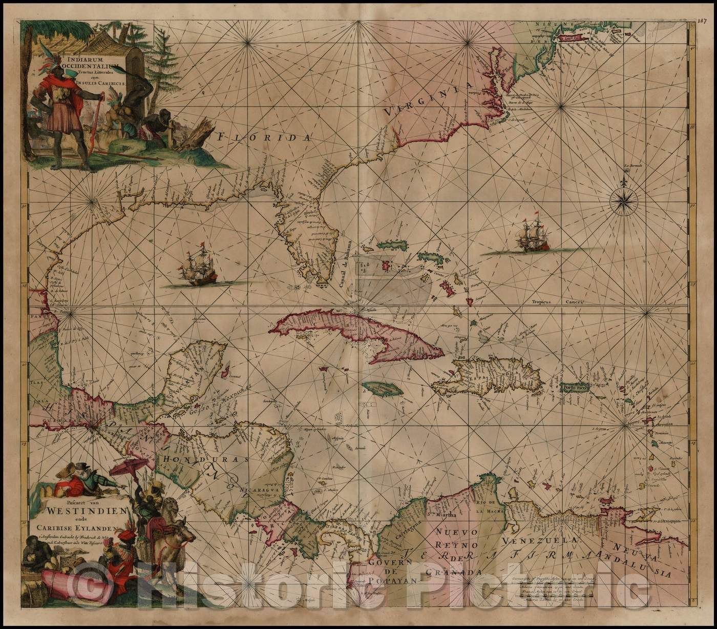 Historic Map - Indiarum Occidentalium Tractus Littorales cum Insulis Caribicis/Pascaert van Westindien ende Caribise Eylanden, 1680, Frederick De Wit v2