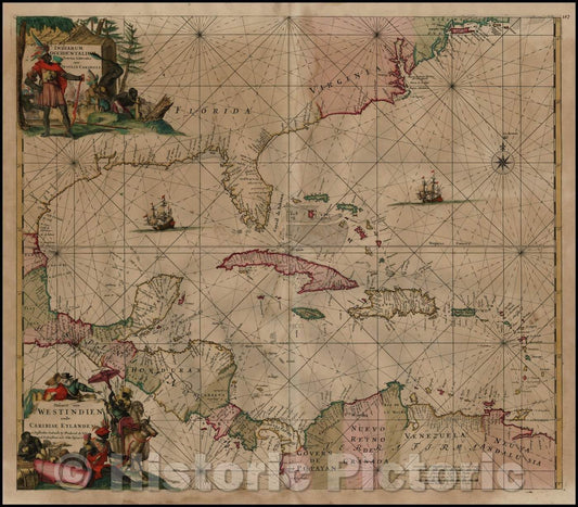 Historic Map - Indiarum Occidentalium Tractus Littorales cum Insulis Caribicis/Pascaert van Westindien ende Caribise Eylanden, 1680, Frederick De Wit v2
