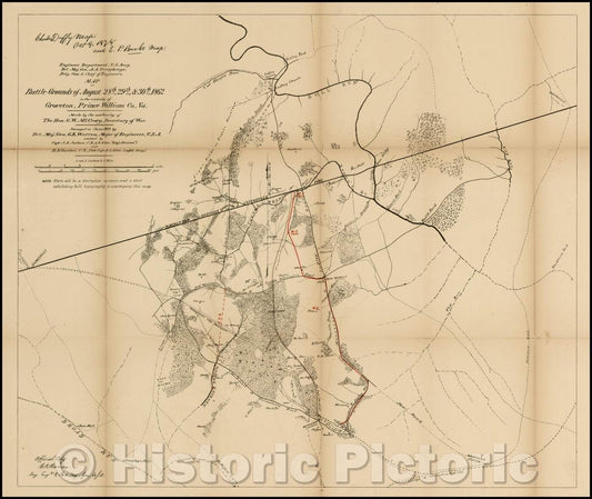 Historic Map - Map of Battle-Grounds of August 28th, 29th, 30th, 1862 in the vicinity of Groveton, Prince William Co. Va, 1878, United States War Dept. - Vintage Wall Art