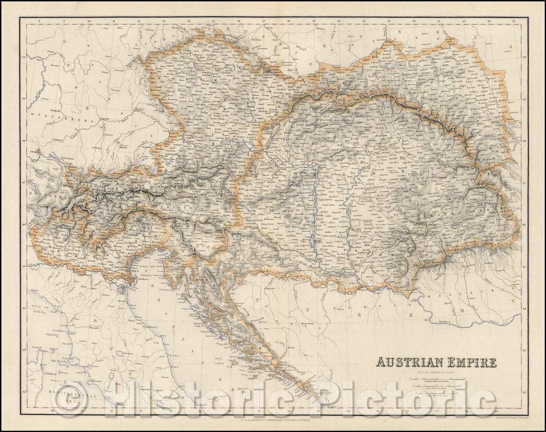Historic Map - Austrian Empire, 1854, Archibald Fullarton & Co. - Vintage Wall Art