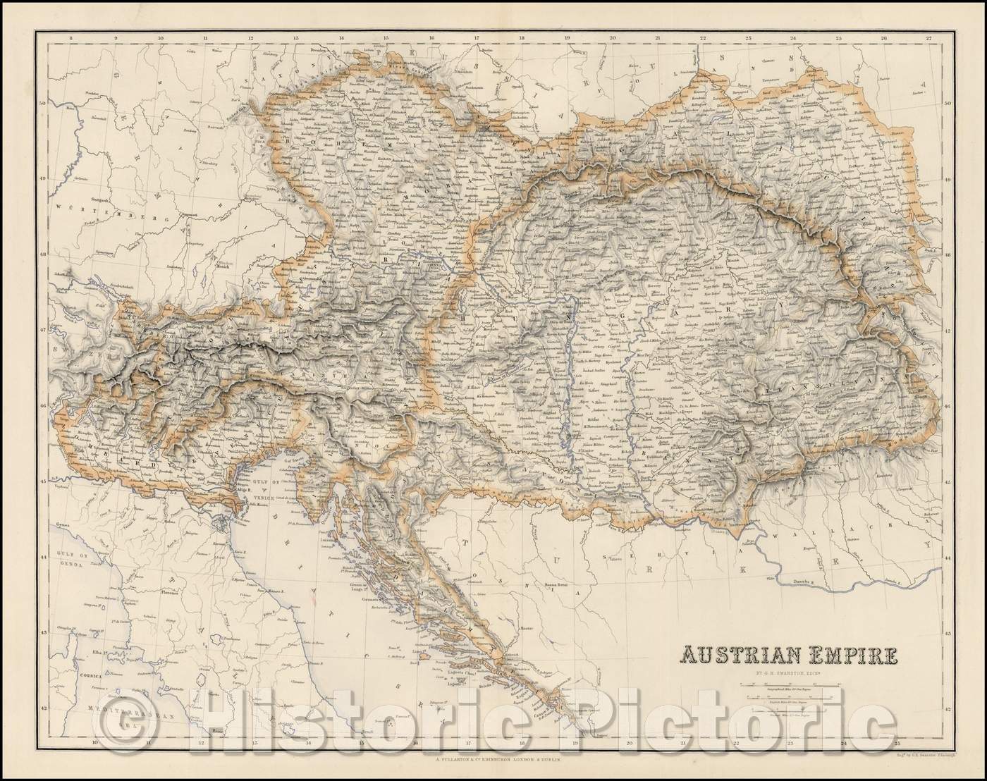 Historic Map - Austrian Empire, 1854, Archibald Fullarton & Co. - Vintage Wall Art