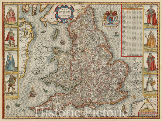 England - Regional Map, 1614 | Historical Map Print