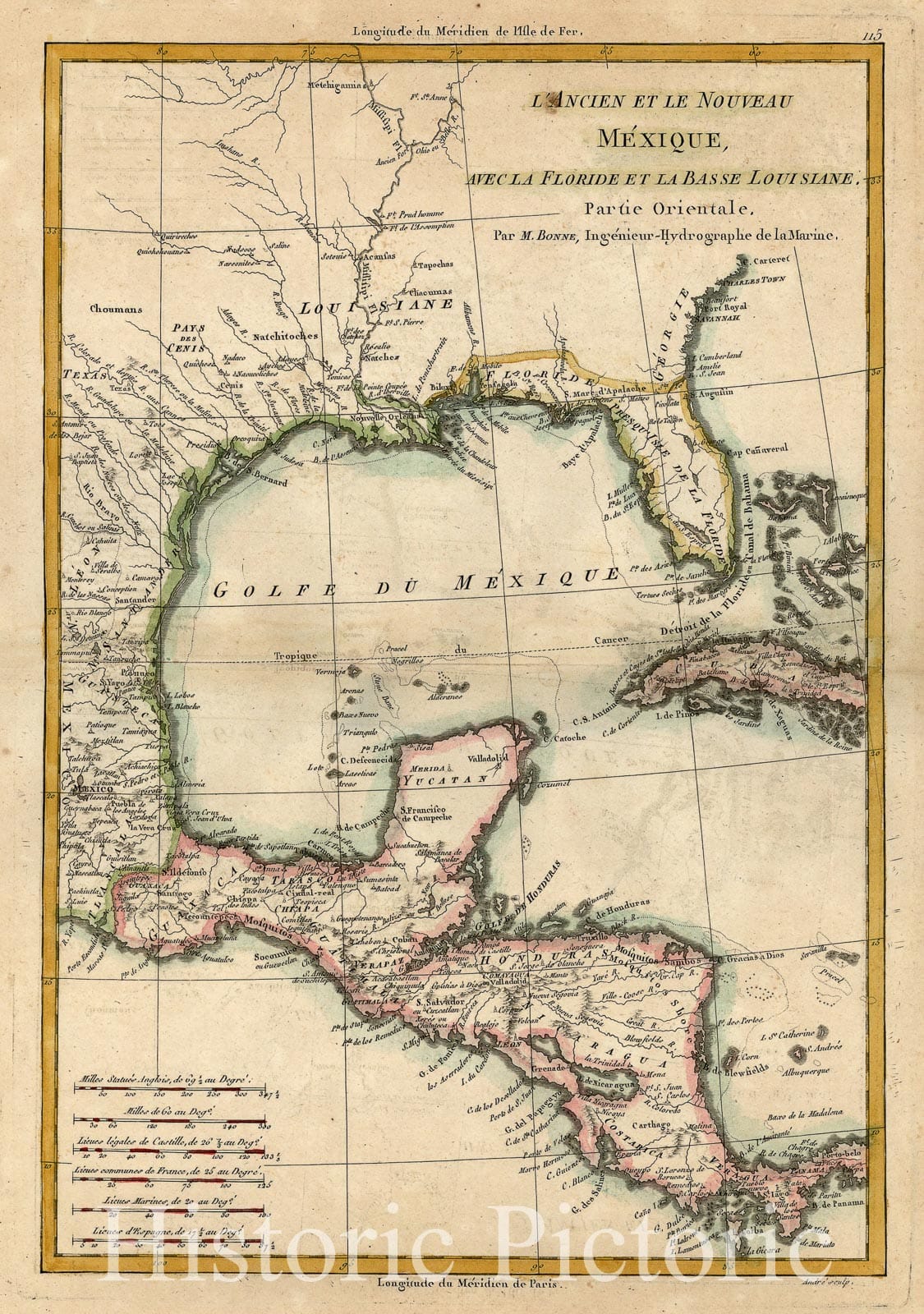 Historic Map - L'Ancien et Le Nouveau Mexique, Avec La Floride Et La Basse Loui/colonial era Map of the Gulf Coast, Florida, Texas, Central America, 1787 - Vintage Wall Art
