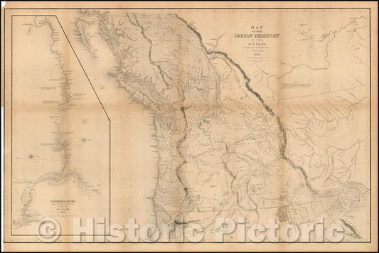 Historic Map - Map of the Oregon Territory, 1845, Charles Wilkes - Vintage Wall Art