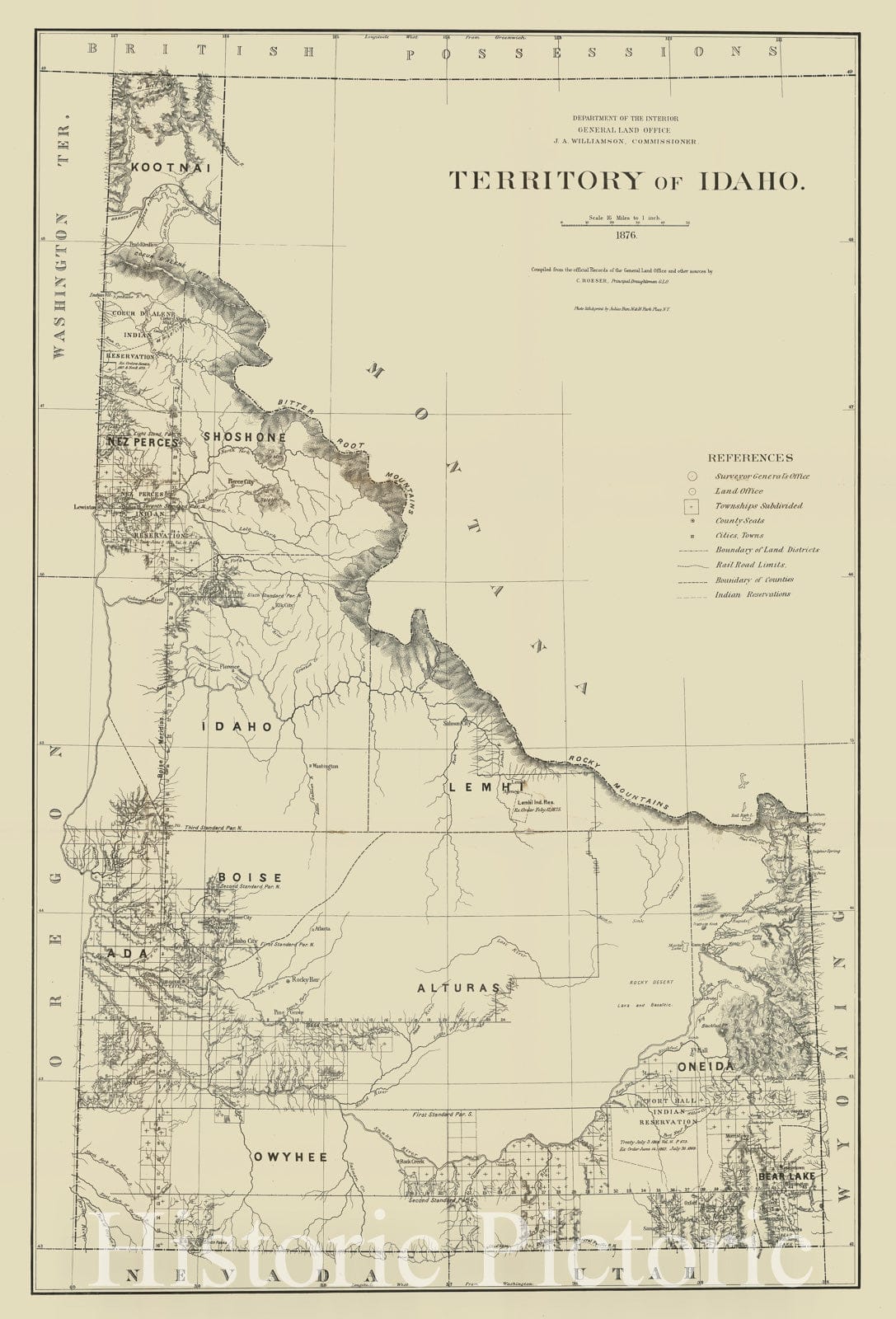 Historic Map - Territory of Idaho, 1876, General Land Office - Vintage Wall Art