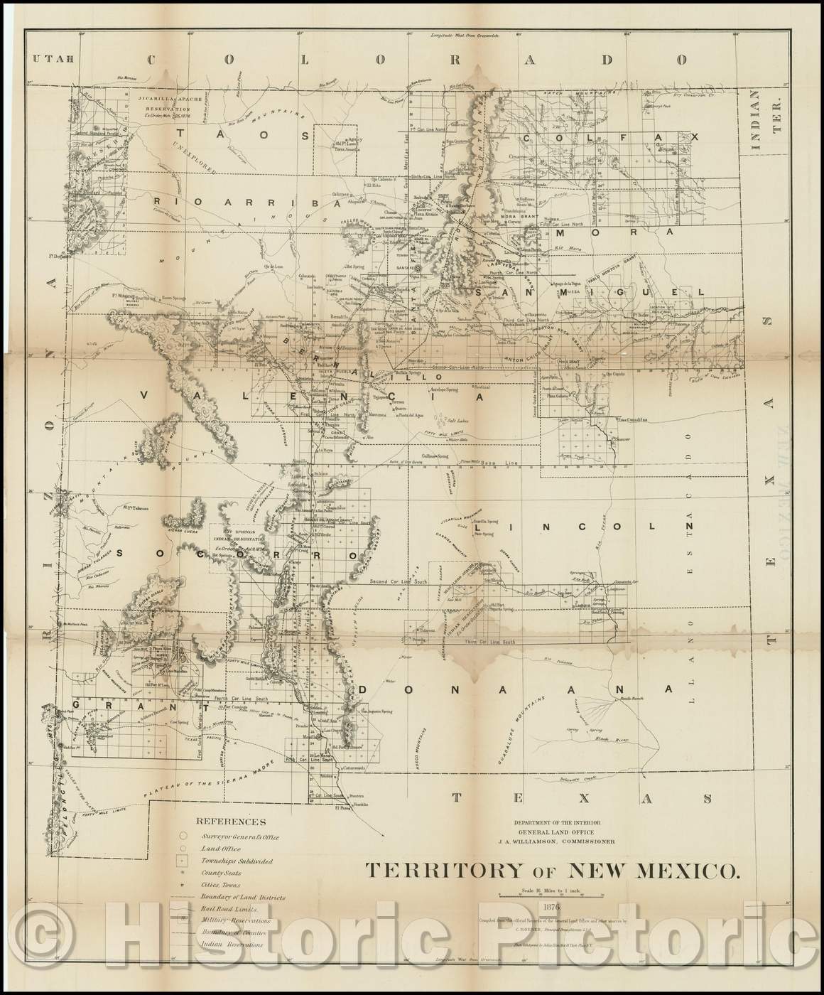 Historic Map - Territory of New Mexico, 1876, General Land Office - Vintage Wall Art