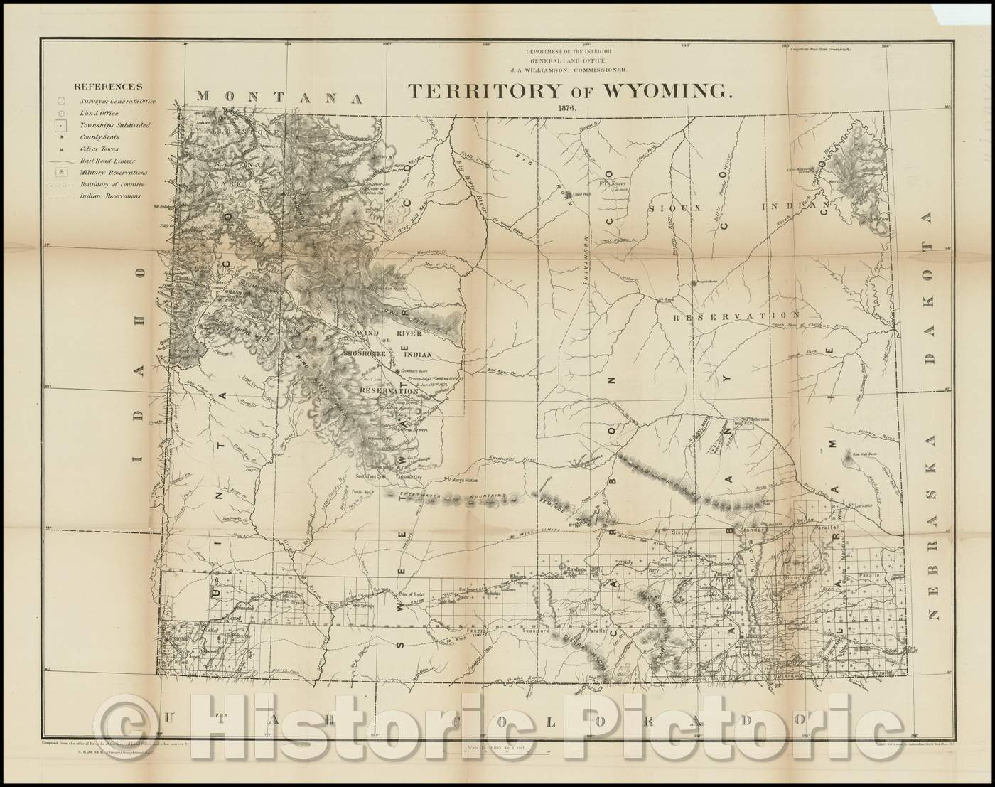 Historic Map - Territory of Wyoming, 1876, General Land Office - Vintage Wall Art