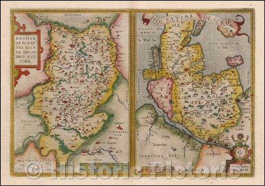 Historic Map - Hassiae Descriptio/Description of Hess. [And] Holstein Descrip, 1587, Abraham Ortelius - Vintage Wall Art