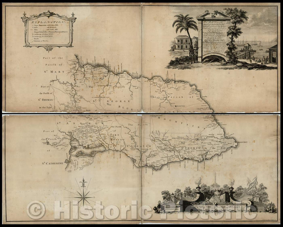 Historic Map - This Map of the County of Surry, in the Island of Jamaica, 1763, Thomas Craskell - Vintage Wall Art