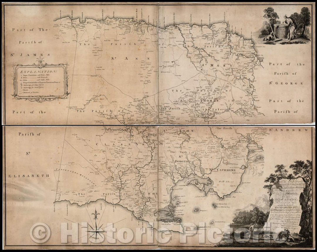Historic Map - Map of the County of Middlesex, in the Island of Jamaica, 1763, Thomas Craskell - Vintage Wall Art