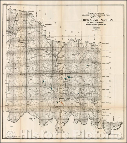 Historic Map - Map of Chickasaw Nation, Indian Territory, Coal and Asphalt Segregation, 1903, United States Department of the Interior v1
