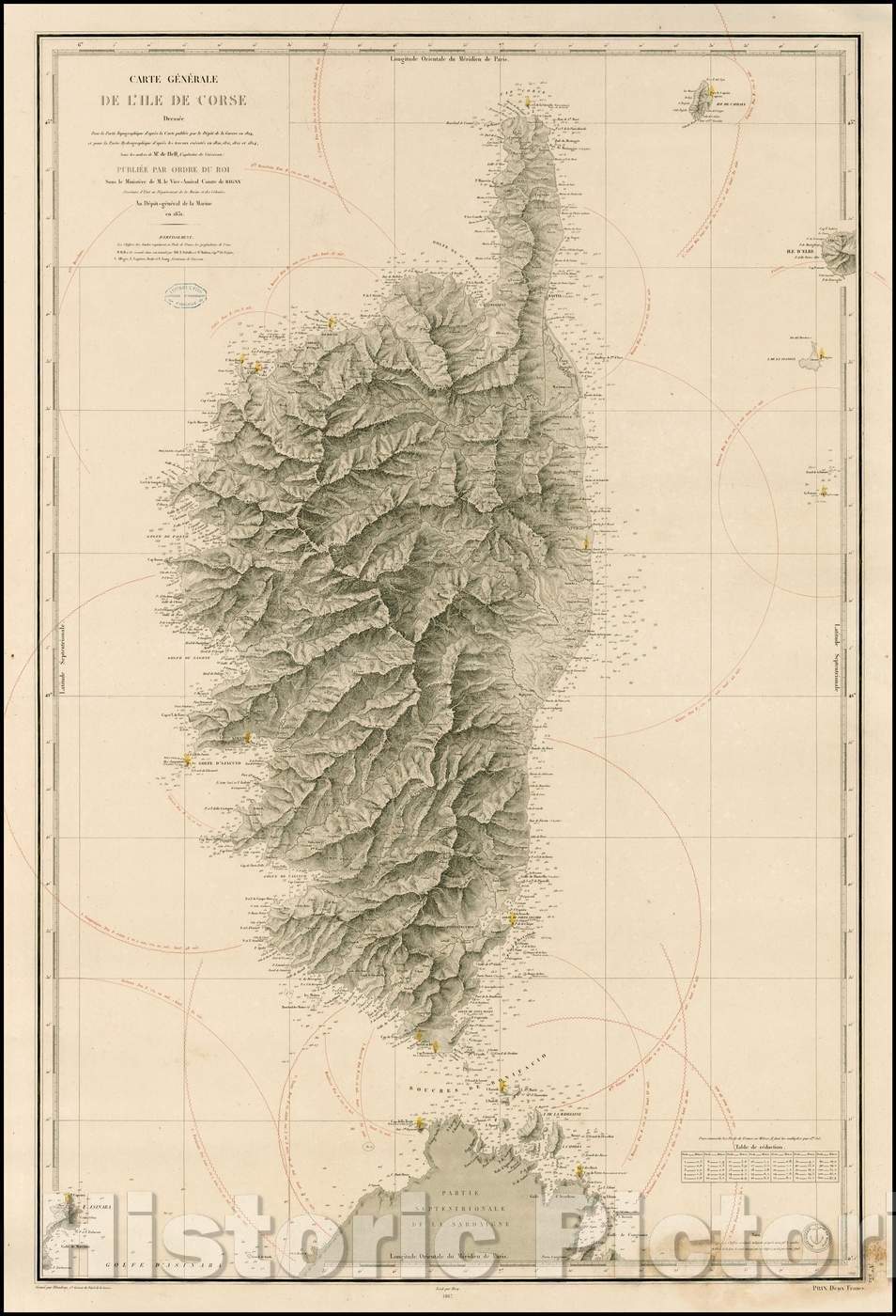 Historic Map - Carte Generale De L'Ilse De Corse/Cards General The Ilse De Johnsons. 1831, 1867, Depot de la Marine - Vintage Wall Art