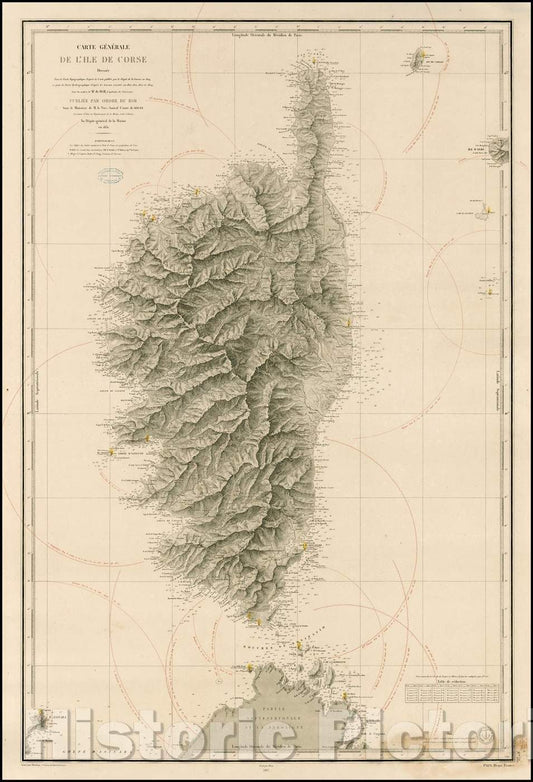Historic Map - Carte Generale De L'Ilse De Corse/Cards General The Ilse De Johnsons. 1831, 1867, Depot de la Marine - Vintage Wall Art
