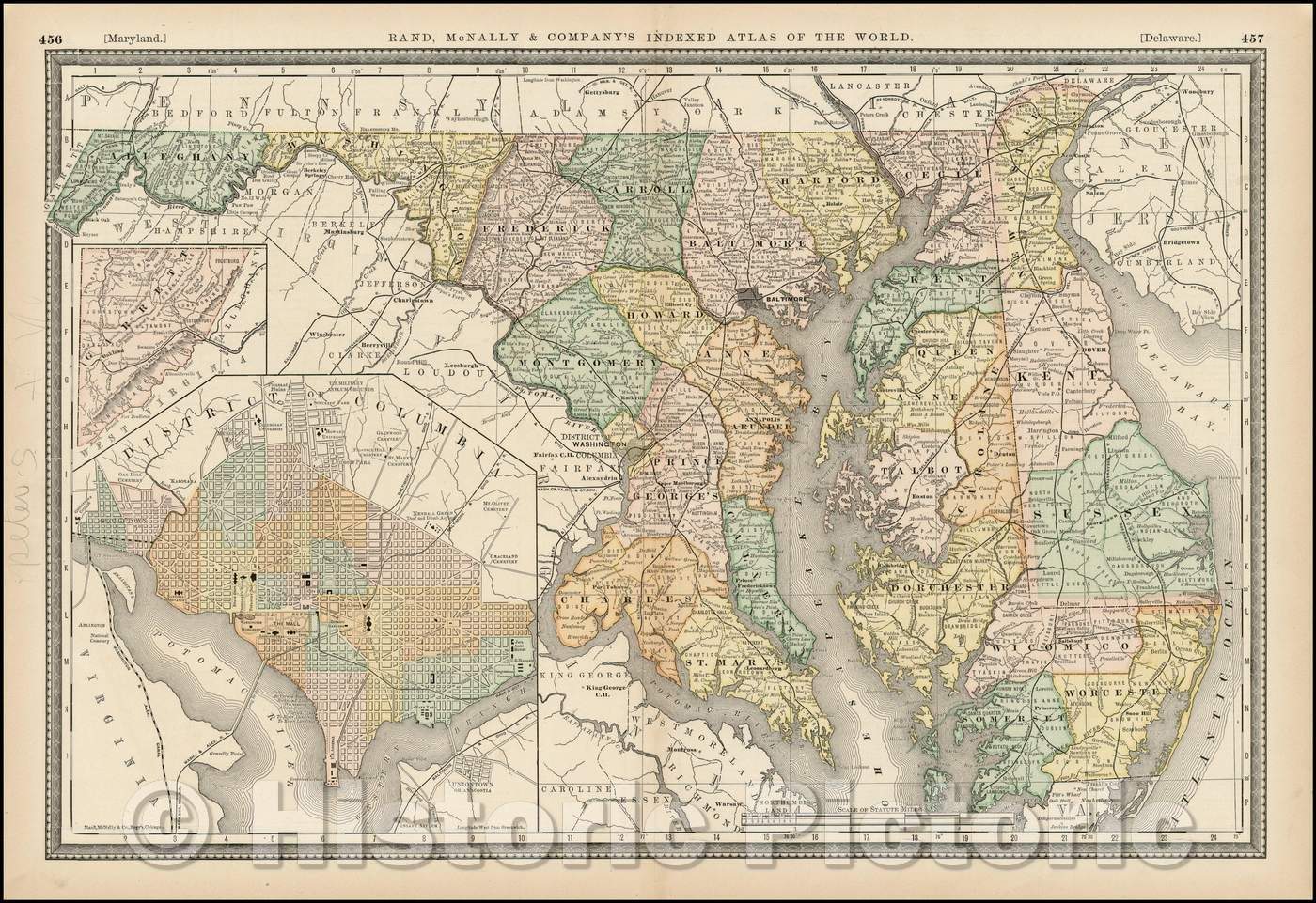 Historic Map - Maryland, D.C. and Delaware, 1895, Rand McNally & Company v1