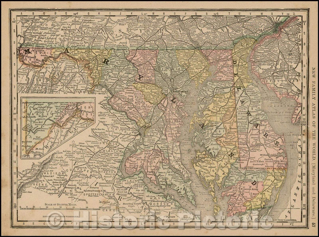 Historic Map - Maryland, D.C. and Delaware, 1894, Rand McNally & Company - Vintage Wall Art