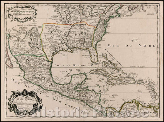 Historic Map - Carte Du Mexique et de la Floride des Terres Angloises et des Isles Antilles du Cours et des Environs de la Riviere Mississipi, 1703 v1
